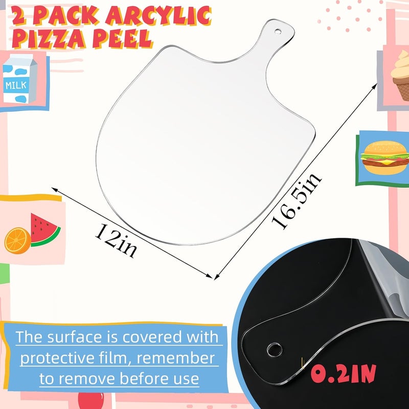 TPGP Yoande 2 Pcs Acrylic Pizza Peel 12 Inch Pizza Paddle Clear Pizza Boards with Handle - Image 2