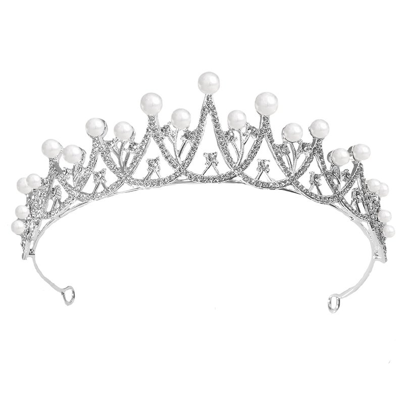 PEORA Silver Plated Cubic Zirconia & Pearl Studded Princess Tiara Crown Hair Accessory for Girls & Women - Image 1