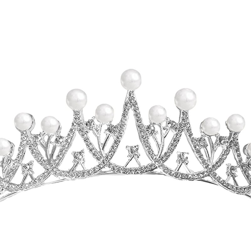 PEORA Silver Plated Cubic Zirconia & Pearl Studded Princess Tiara Crown Hair Accessory for Girls & Women - Image 5