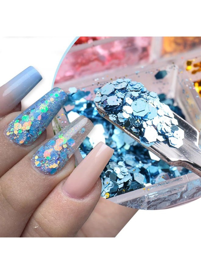 Onsdag Nail Art Glitter Foils, Holographic Laser Sparkly Nail Art Flakes Sequins, 12 Colors Ultra-Thin Aluminum Nail Art Foil Design Supplies for Women Manicure Shiny Decorations, DIY Resin Nail Accessories - Image 5