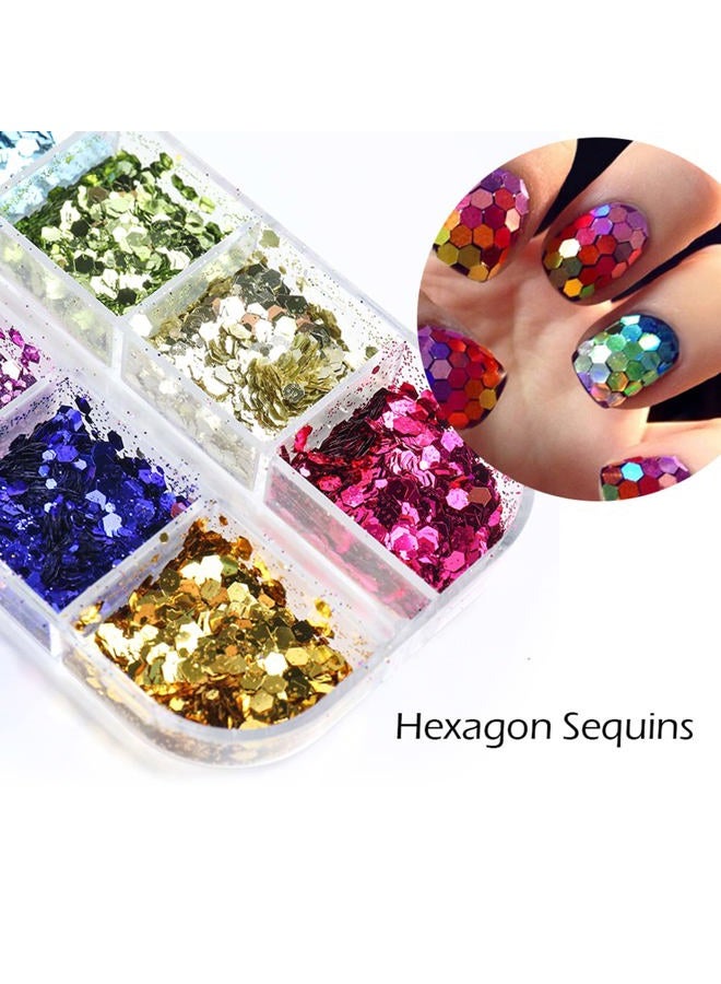 Onsdag Nail Art Glitter Foils, Holographic Laser Sparkly Nail Art Flakes Sequins, 12 Colors Ultra-Thin Aluminum Nail Art Foil Design Supplies for Women Manicure Shiny Decorations, DIY Resin Nail Accessories - Image 3