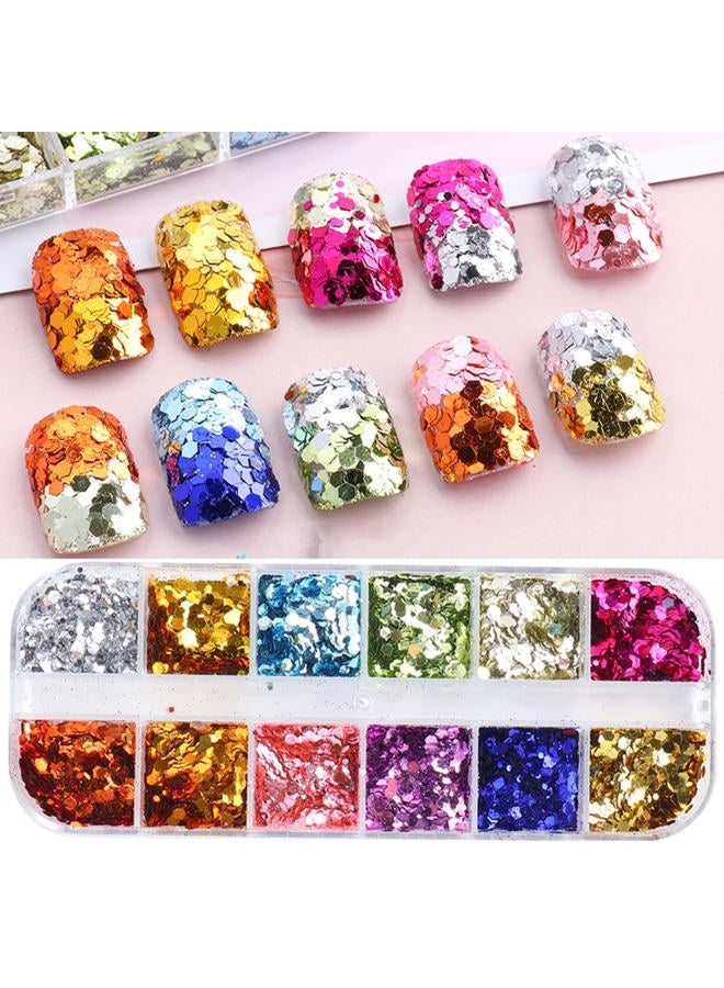 Onsdag Nail Art Glitter Foils, Holographic Laser Sparkly Nail Art Flakes Sequins, 12 Colors Ultra-Thin Aluminum Nail Art Foil Design Supplies for Women Manicure Shiny Decorations, DIY Resin Nail Accessories - Image 2