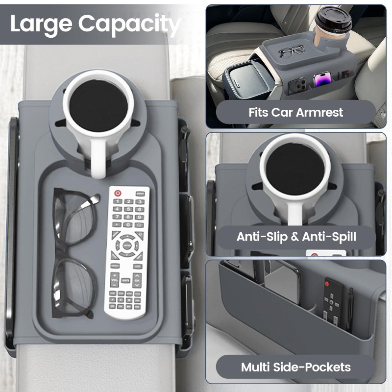 PANZIYU Couch Cup Holder Tray, Silicone Sofa Armrest Organizer with Assesory Pockets for Storage Remotes, Cell-Phone,Tablet or Snack, Anti-Spill and Anti-Slip Couch Cup Holder for Drink (Gray) - Image 3