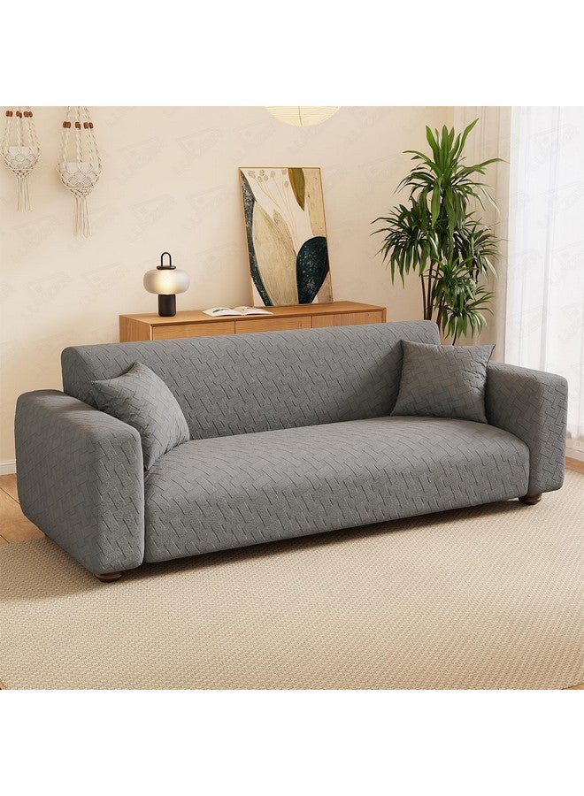 Lukzer غطاء أريكة لوكزر 3 مقاعد بنمط سلة رمادي داكن باهت | 240 جرام لكل متر مربع قماش جاكار مرن عالمي | غطاء أريكة مضاد للانزلاق وقابل للغسل (180-230 سم/SC-111-03) - Image 1