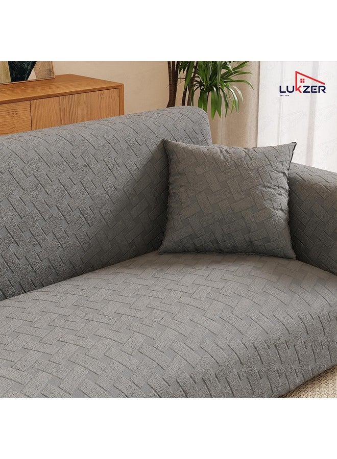 Lukzer غطاء أريكة لوكزر 3 مقاعد بنمط سلة رمادي داكن باهت | 240 جرام لكل متر مربع قماش جاكار مرن عالمي | غطاء أريكة مضاد للانزلاق وقابل للغسل (180-230 سم/SC-111-03) - Image 5