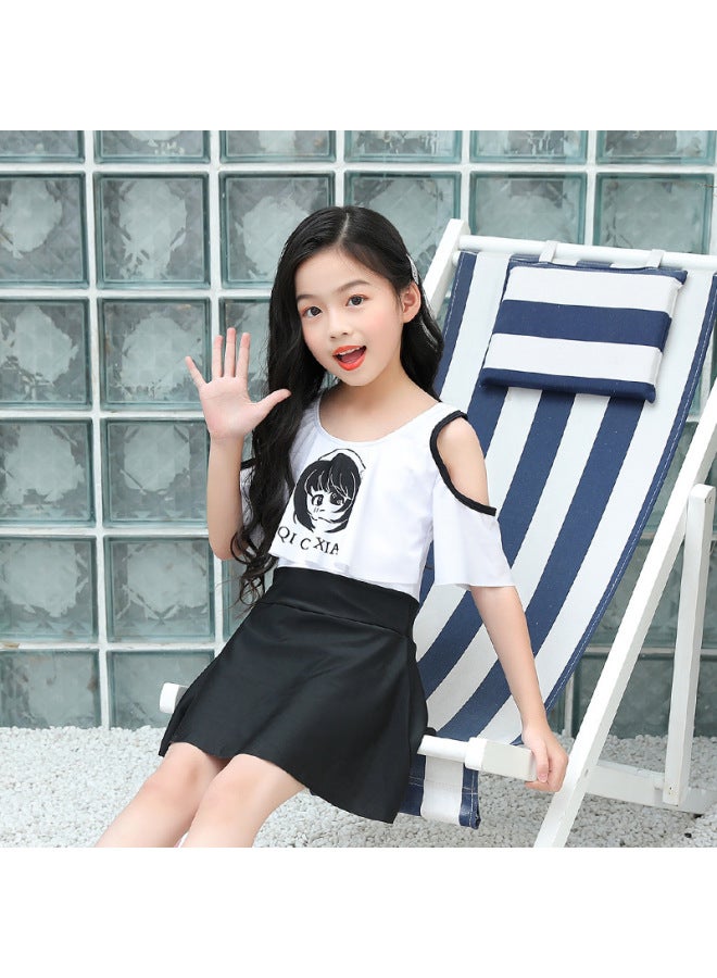 Loquat Korean Style Small Fresh Children's Swimsuit Cute Cartoon Flounced Skirt Girls' Swimsuit-Color:Black Six-piece Set- - Image 5