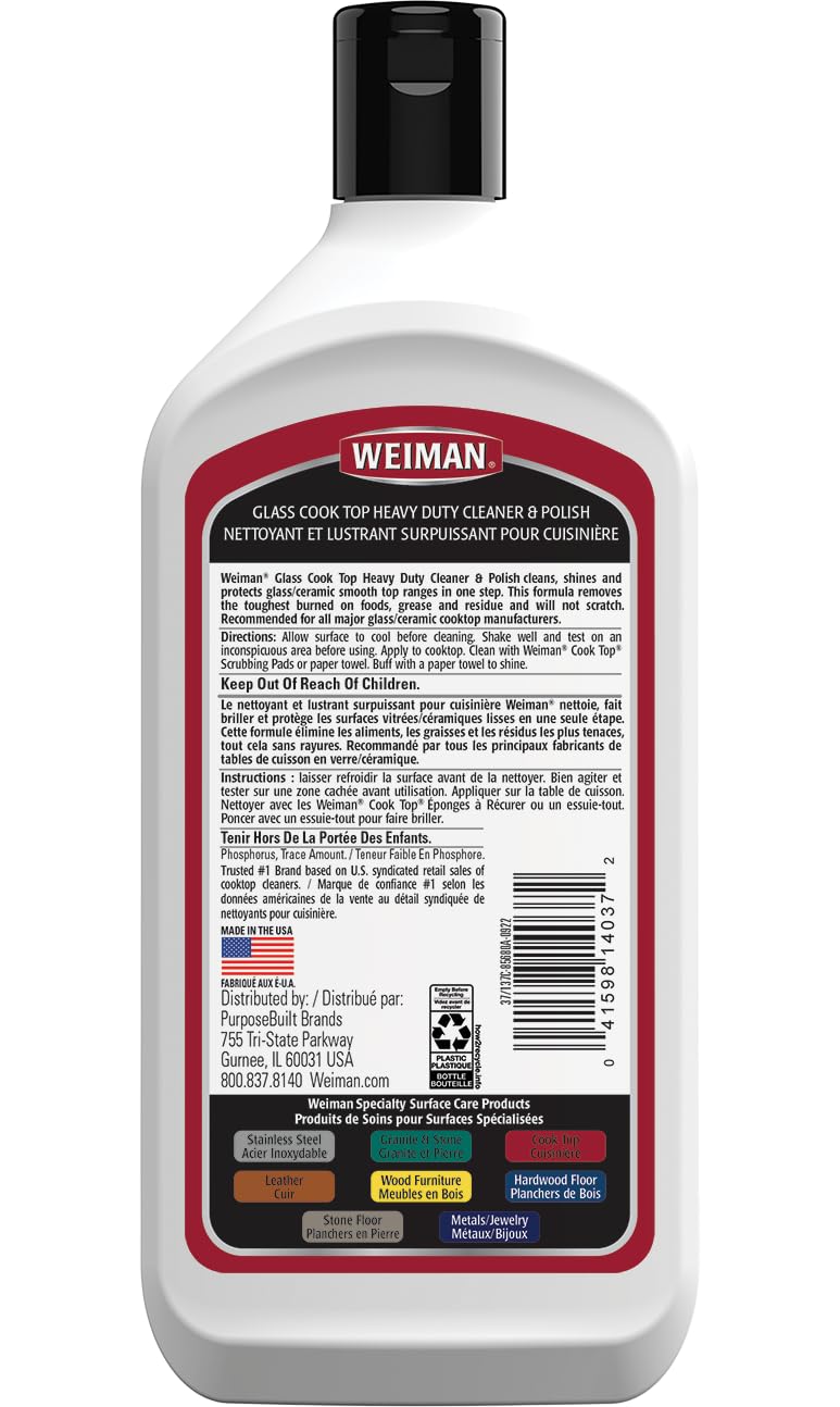 Weiman Glass Cooktop Heavy Duty Cleaner and Polish - 20 Ounce - Non-Abrasive No Scratch Induction Glass Ceramic Stove Top Cleaner and Polish (20 Oz Single (2-Pack)) - Image 2