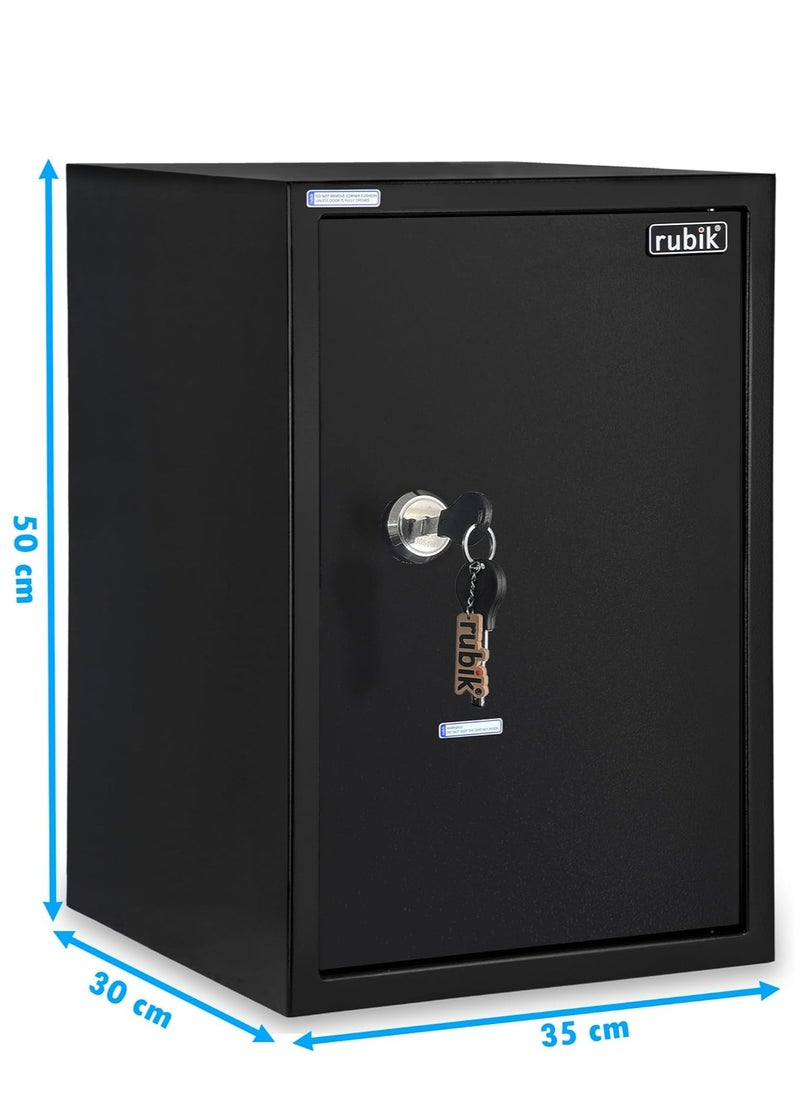 Rubik - Large Safe Box with Keys Operated Lock, Key Only Safety Locker for Home Office RB50K (50x35x30cm, Black) - Image 1