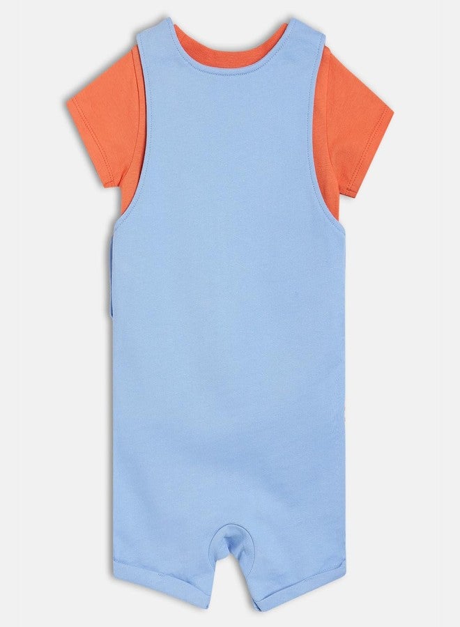 miniklub Cotton Half Sleeves Text Printed Dungaree With Tee - (6-9M) - Image 2