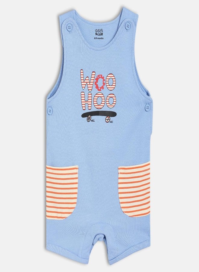 miniklub Cotton Half Sleeves Text Printed Dungaree With Tee - (6-9M) - Image 3