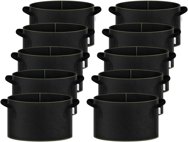iPower 10 Gallon 10PCS Thickened Grow Bag Nonwoven Fabric Pots with Handles Heavy Duty Aeration Container for Garden and Planting Vegetable Flowers Black with Green Stitch Sewing - Image 1