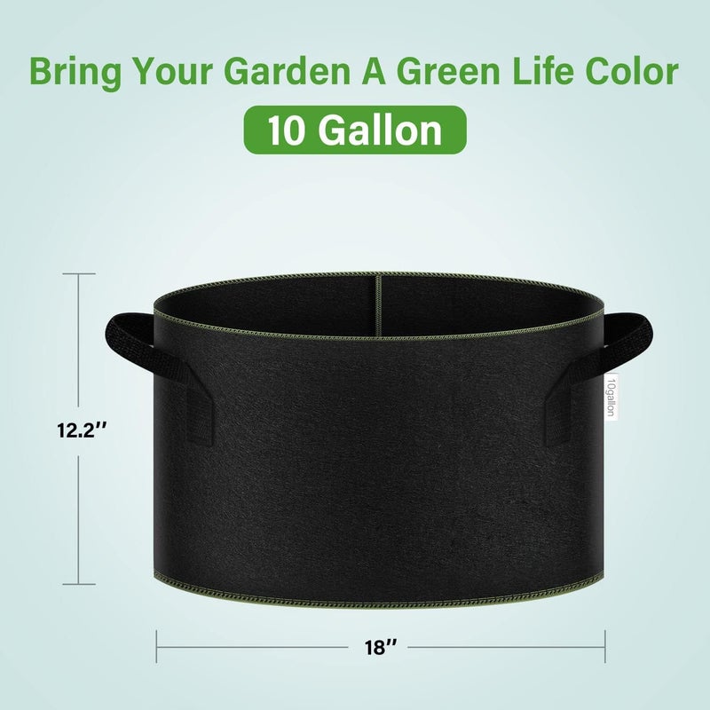 iPower 10 Gallon 10PCS Thickened Grow Bag Nonwoven Fabric Pots with Handles Heavy Duty Aeration Container for Garden and Planting Vegetable Flowers Black with Green Stitch Sewing - Image 2