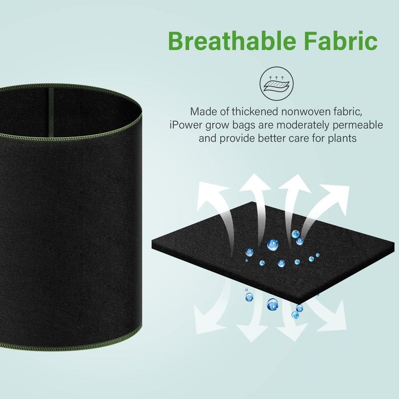 iPower 10 Gallon 10PCS Thickened Grow Bag Nonwoven Fabric Pots with Handles Heavy Duty Aeration Container for Garden and Planting Vegetable Flowers Black with Green Stitch Sewing - Image 4