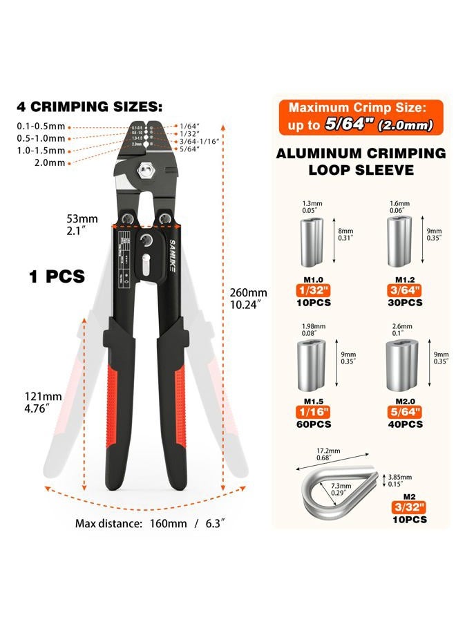 Sanuke Wire Rope Crimping Tool for 3/64 1/16 5/64 inch Aluminum Crimping Loop Sleeves Kit with 160pcs Aluminum Crimping Loop Sleeve and 10pcs Stainless Steel Thimble - Image 2