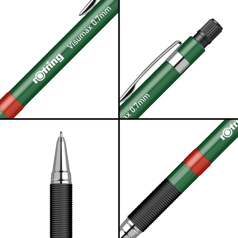 Rotring Visumax 07mm Mechanical Lead Pencil Lightweight ABS Plastic Dark Green Body Eraser Included at Top - Image 3