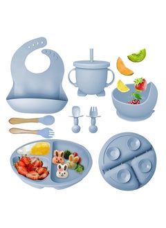 iMissiu Baby Feeding Set 9 Piece, Baby Led Weaning Utensils Set Includes Suction Bowl and Plate, Baby Spoon and Fork, Sippy Cup with Straw and Lid, Baby Feeding Supplies  - Image 1