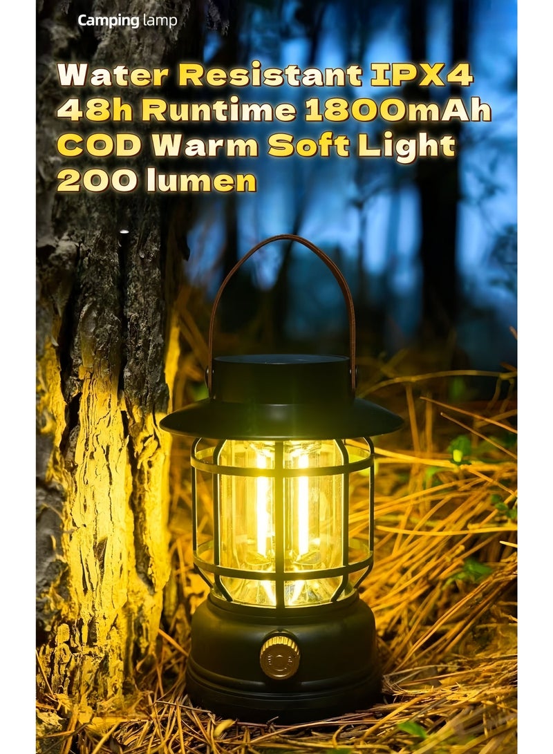 Camp Lantern，Vintage Style， Rechargeable & Solar-Powered, Black - Image 2