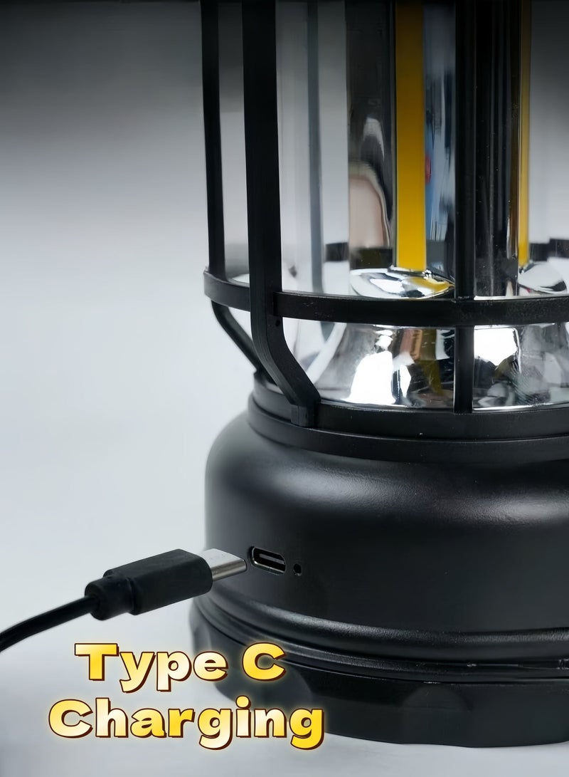 Camp Lantern，Vintage Style， Rechargeable & Solar-Powered, Black - Image 4