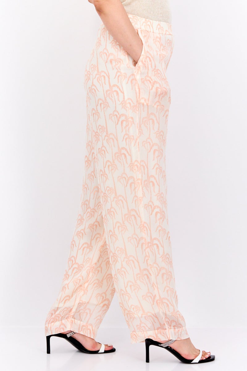 Scotch & Soda Women Slim Fit Wide Leg Plain Pants, Pink Combo  - Image 4