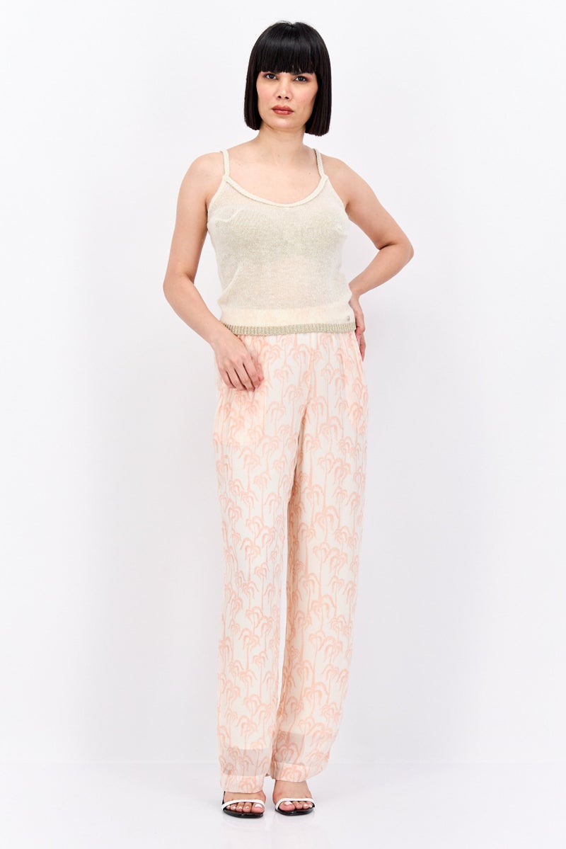 Scotch & Soda Women Slim Fit Wide Leg Plain Pants, Pink Combo  - Image 2