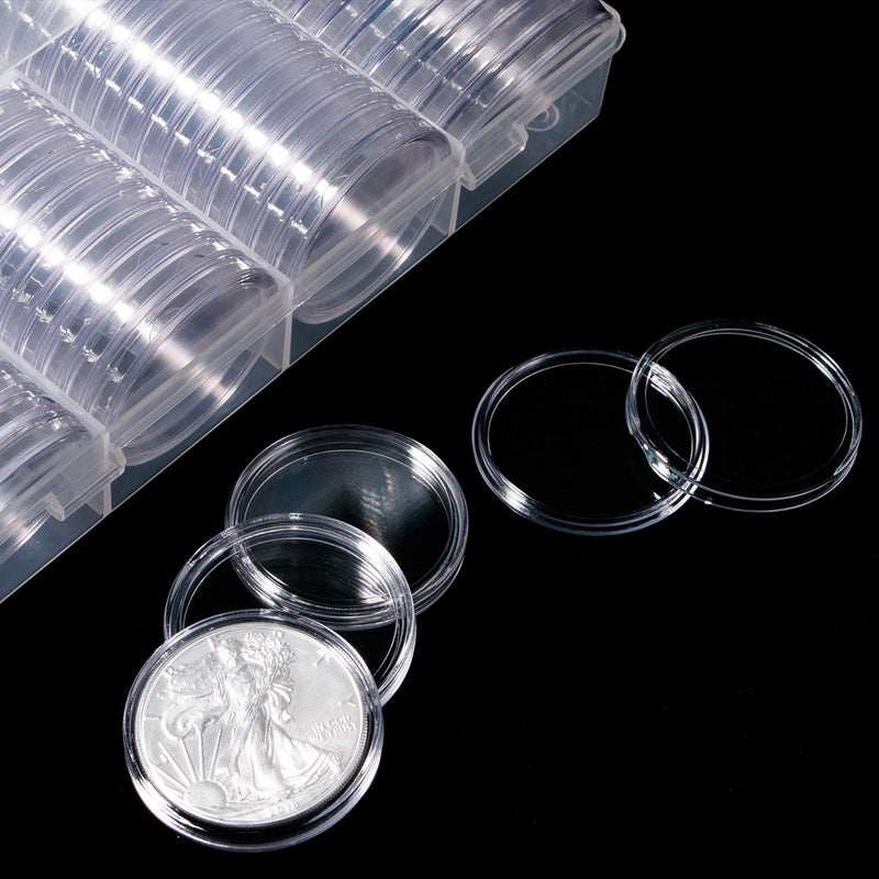 Modpion 60 Pieces 41mm Coin Holder Silver Eagles Coin Capsules Clear Plastic Storage Organizer Box for Coin Collection Supplies Coin Holders for Collectors - Image 2