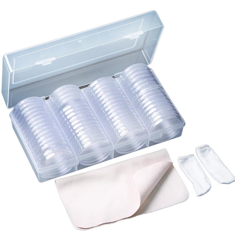 Modpion 60 Pieces 41mm Coin Holder Silver Eagles Coin Capsules Clear Plastic Storage Organizer Box for Coin Collection Supplies Coin Holders for Collectors - Image 1