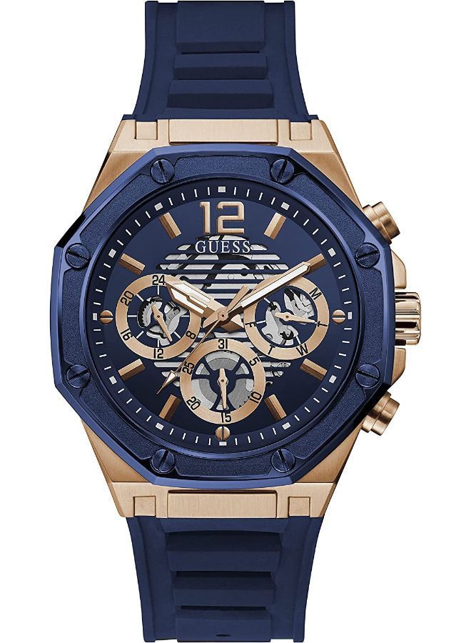 GUESS ساعة يو اس اس للرجال كوارتز ستانلس ستيل بسوار سيليكون، ازرق، 22 (موديل: GW0263G2)