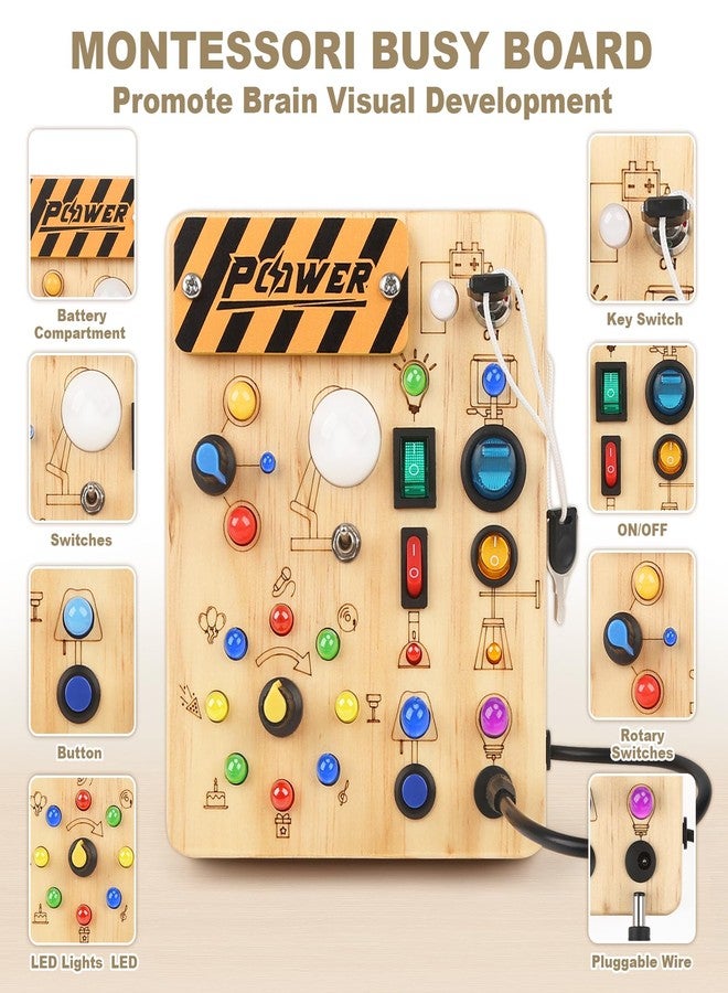 Dreamon LED Busy Board for Toddlers - Montessori Sensory Toy with 10 Switches & 19 Lights, Wooden Activity Board for Fine Motor Skills, Ideal Educational Birthday Travel Toy Gift for 1 2 3 Year Old Boys Girls - Image 2