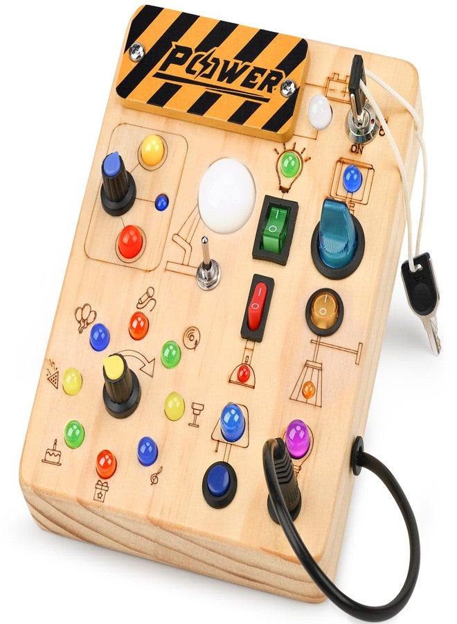 Dreamon LED Busy Board for Toddlers - Montessori Sensory Toy with 10 Switches & 19 Lights, Wooden Activity Board for Fine Motor Skills, Ideal Educational Birthday Travel Toy Gift for 1 2 3 Year Old Boys Girls - Image 1