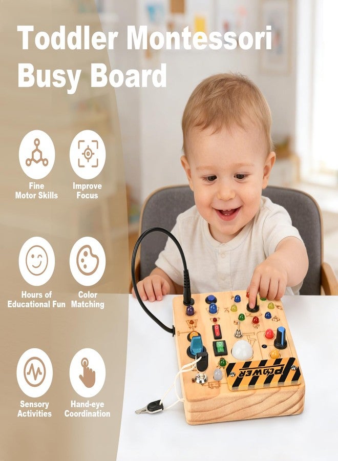 Dreamon LED Busy Board for Toddlers - Montessori Sensory Toy with 10 Switches & 19 Lights, Wooden Activity Board for Fine Motor Skills, Ideal Educational Birthday Travel Toy Gift for 1 2 3 Year Old Boys Girls - Image 4