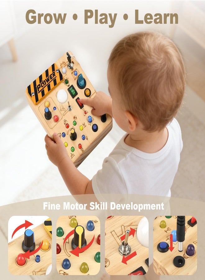 Dreamon LED Busy Board for Toddlers - Montessori Sensory Toy with 10 Switches & 19 Lights, Wooden Activity Board for Fine Motor Skills, Ideal Educational Birthday Travel Toy Gift for 1 2 3 Year Old Boys Girls - Image 3