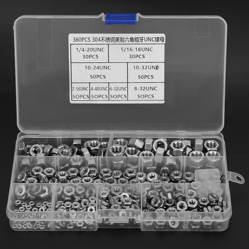 360pcs Stainless Steel Hex Nuts Coarse Thread American System UNC Nuts Fasteners - Image 4