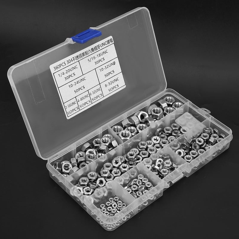 360pcs Stainless Steel Hex Nuts Coarse Thread American System UNC Nuts Fasteners - Image 5