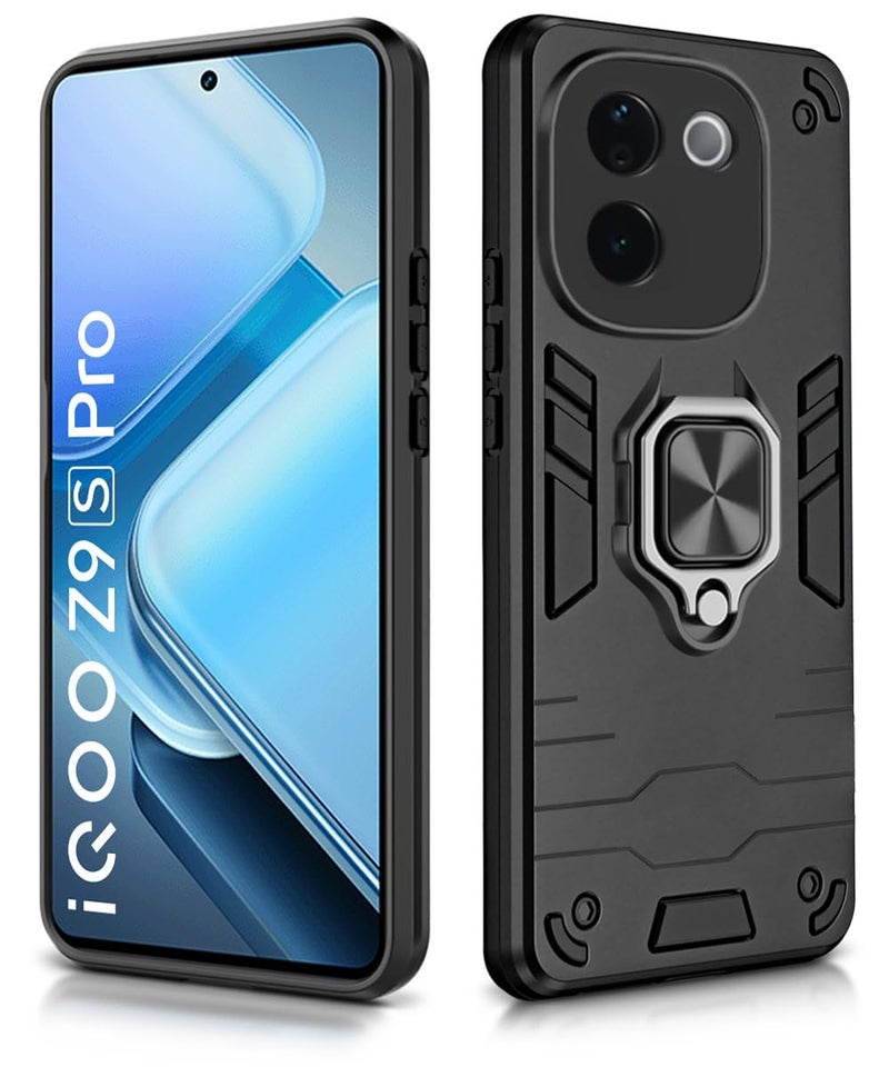 WOW IMAGINE Shock Proof Back Case Mobile Cover for iQOO Z9s Pro 5G | Vivo T3 Pro 5G | Back Cover Case (Tough Armor | Hybrid PC + TPU | Ring Holder & in-Built Kickstand | Black) - Image 3