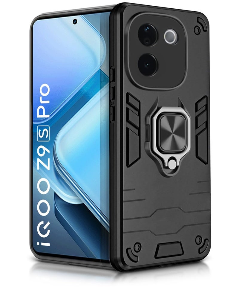 WOW IMAGINE Shock Proof Back Case Mobile Cover for iQOO Z9s Pro 5G | Vivo T3 Pro 5G | Back Cover Case (Tough Armor | Hybrid PC + TPU | Ring Holder & in-Built Kickstand | Black) - Image 1