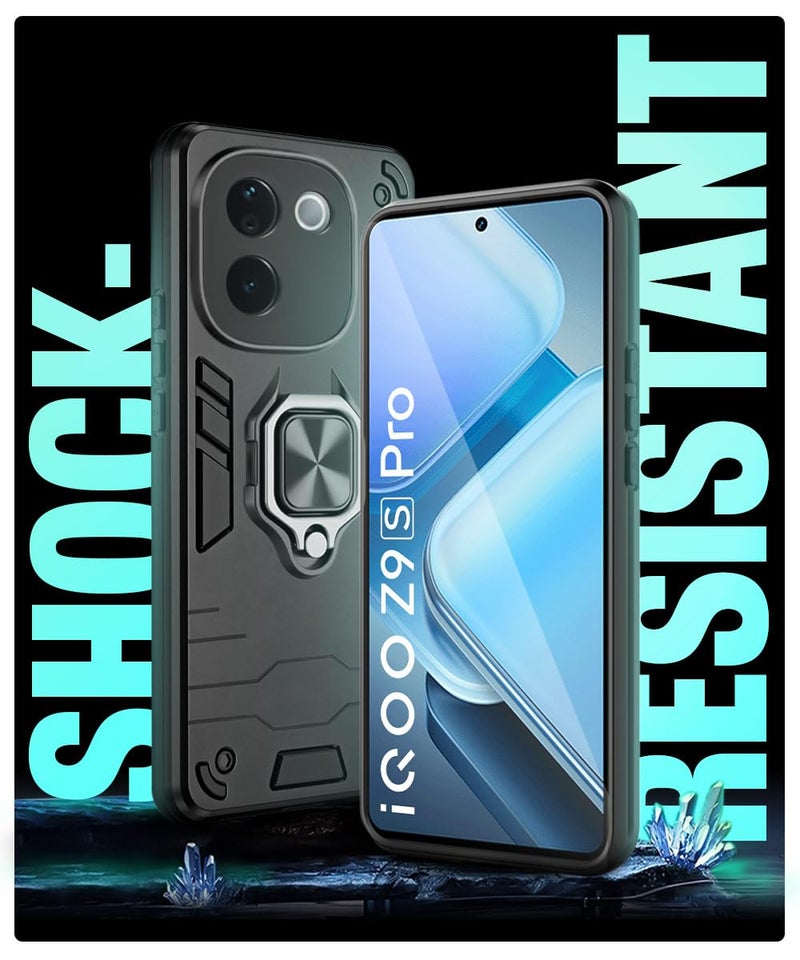 WOW IMAGINE Shock Proof Back Case Mobile Cover for iQOO Z9s Pro 5G | Vivo T3 Pro 5G | Back Cover Case (Tough Armor | Hybrid PC + TPU | Ring Holder & in-Built Kickstand | Black) - Image 4