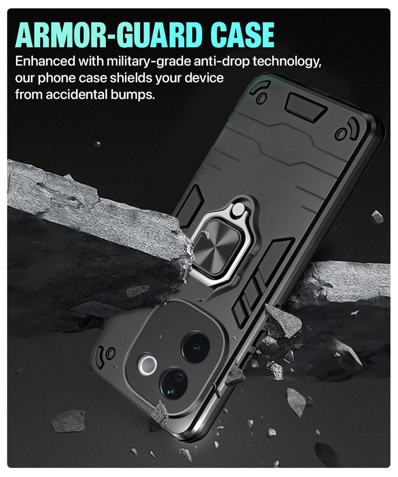WOW IMAGINE Shock Proof Back Case Mobile Cover for iQOO Z9s Pro 5G | Vivo T3 Pro 5G | Back Cover Case (Tough Armor | Hybrid PC + TPU | Ring Holder & in-Built Kickstand | Black) - Image 5