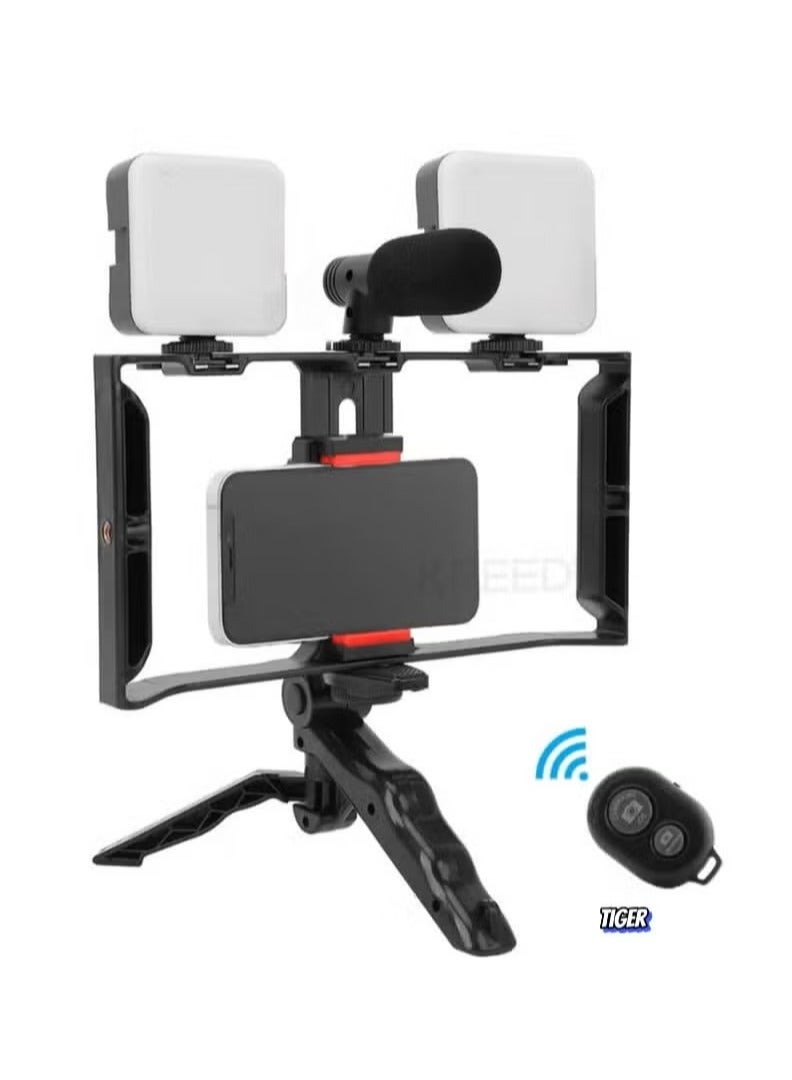 TIGER AY-49X Multi-Purpose Adjustable All-In-One Video Making Kit || Includes 2 LED Lights, Grips & Microphone | Perfect for Vlogging, Live Streaming & Content Creation | Portable & Easy-to-Use Setup for Professional-Quality Videos - Image 1