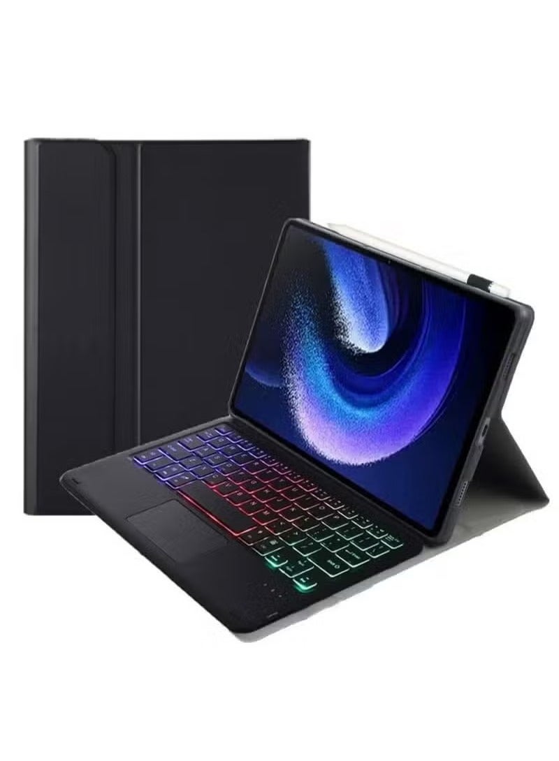Keyboard Case for Xiaomi Pad 6 Tablet, for Pad 6 Pro 11 inch 2023 Tablet Lightweight Slim PU Stand Cover with Magnetic Detachable Bluetooth Keyboard (Black) - Image 1