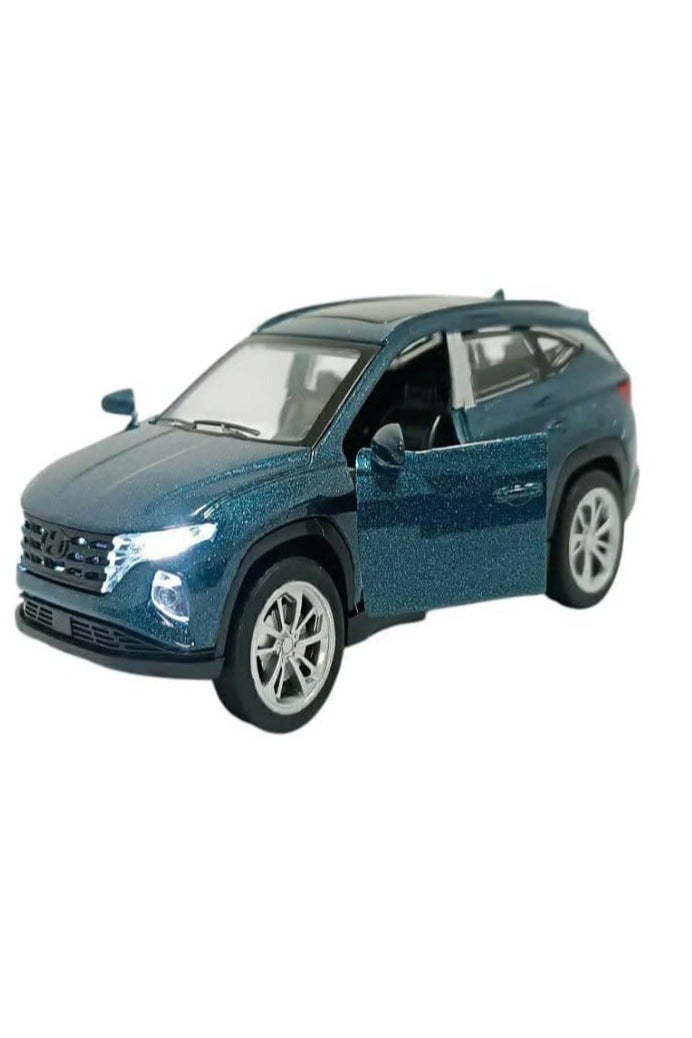 سيارة هيونداي توسان SUV نموذج مصبوب بمقياس 1/46 مع أضواء وصوت – سيارة رياضية مصنوعة من سبيكة معدنية مصبوبة – أبواب أمامية تفتح – الحجم حوالي 12.7 سم (بدون صندوق – أزرق ميتاليك) - Image 1