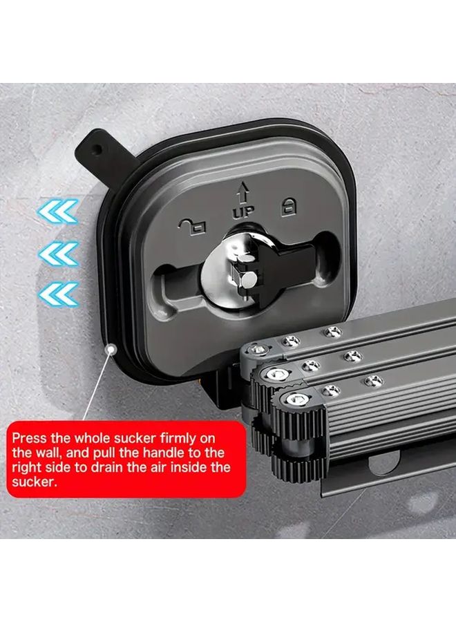 Gray Suction Cup Folding Clothes Rack Wall Mounted Extendable Laundry Drying Rack With 15 Hooks - Image 5