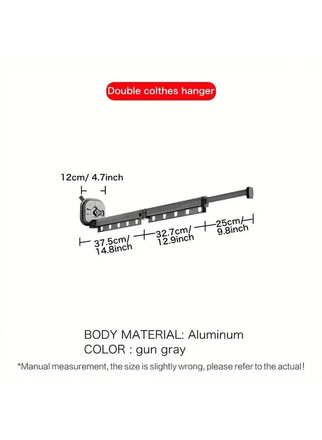 Gray Suction Cup Folding Clothes Rack Wall Mounted Extendable Laundry Drying Rack With 15 Hooks - Image 1