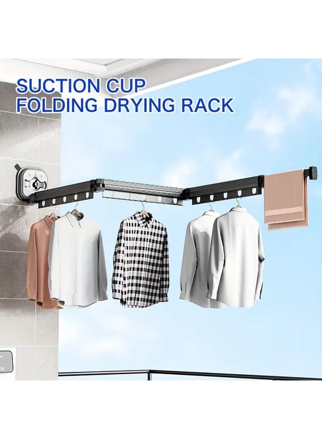 Gray Suction Cup Folding Clothes Rack Wall Mounted Extendable Laundry Drying Rack With 15 Hooks - Image 2