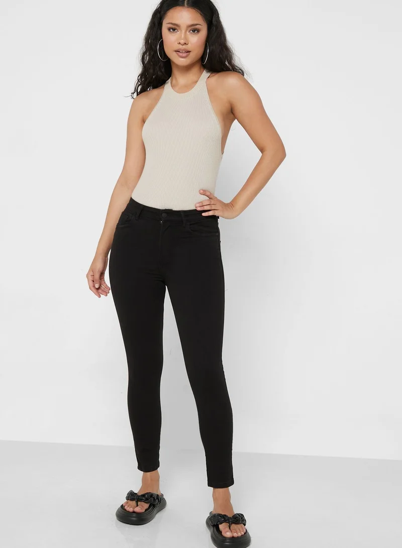 Missguided High Waist Distressed Flare Jeans