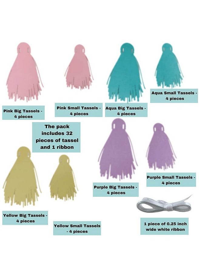Pinfliers Pinfliers Pastel Theme Party Decoration Paper Tassel Bunting, 32 Pieces, Pink, Purple, Yellow and Aqua, 75 inch in Length  - Image 2