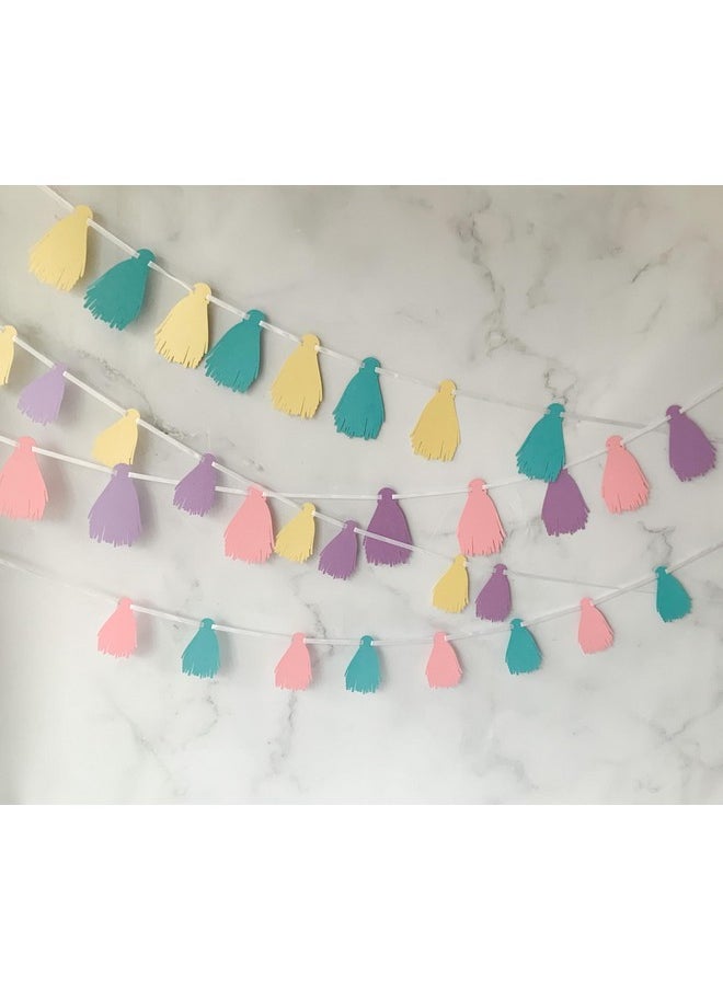 Pinfliers Pinfliers Pastel Theme Party Decoration Paper Tassel Bunting, 32 Pieces, Pink, Purple, Yellow and Aqua, 75 inch in Length  - Image 1