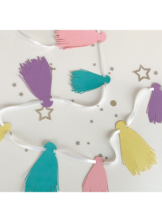 Pinfliers Pinfliers Pastel Theme Party Decoration Paper Tassel Bunting, 32 Pieces, Pink, Purple, Yellow and Aqua, 75 inch in Length  - Image 5