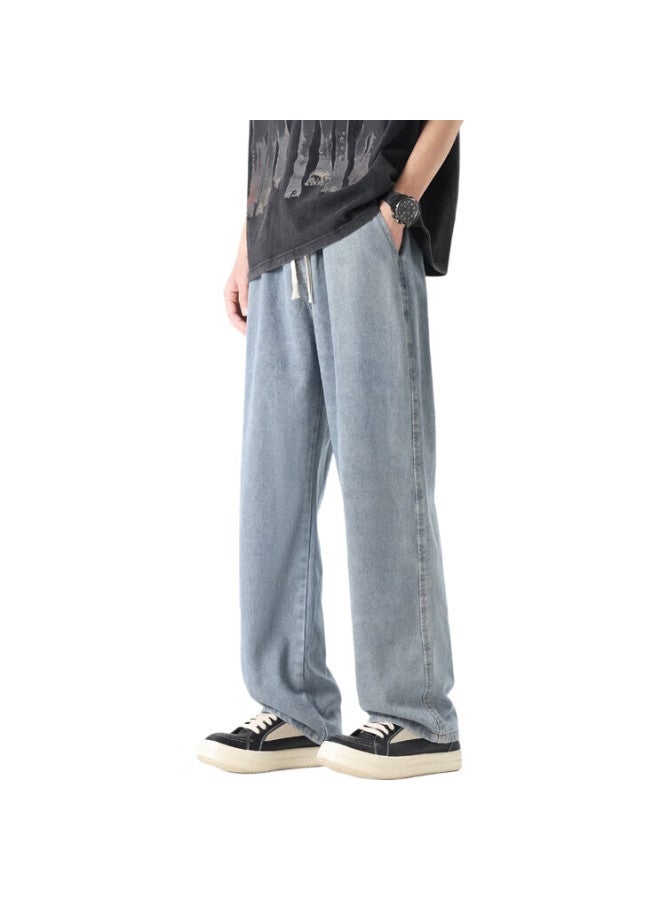 Dingfengbaoluo American-Style Jeans For Men, Autumn And Winter Straight-Leg Pants, Loose Casual Wide-Leg Trousers, Dfk24 Vintage Blue 3Xl - Image 1