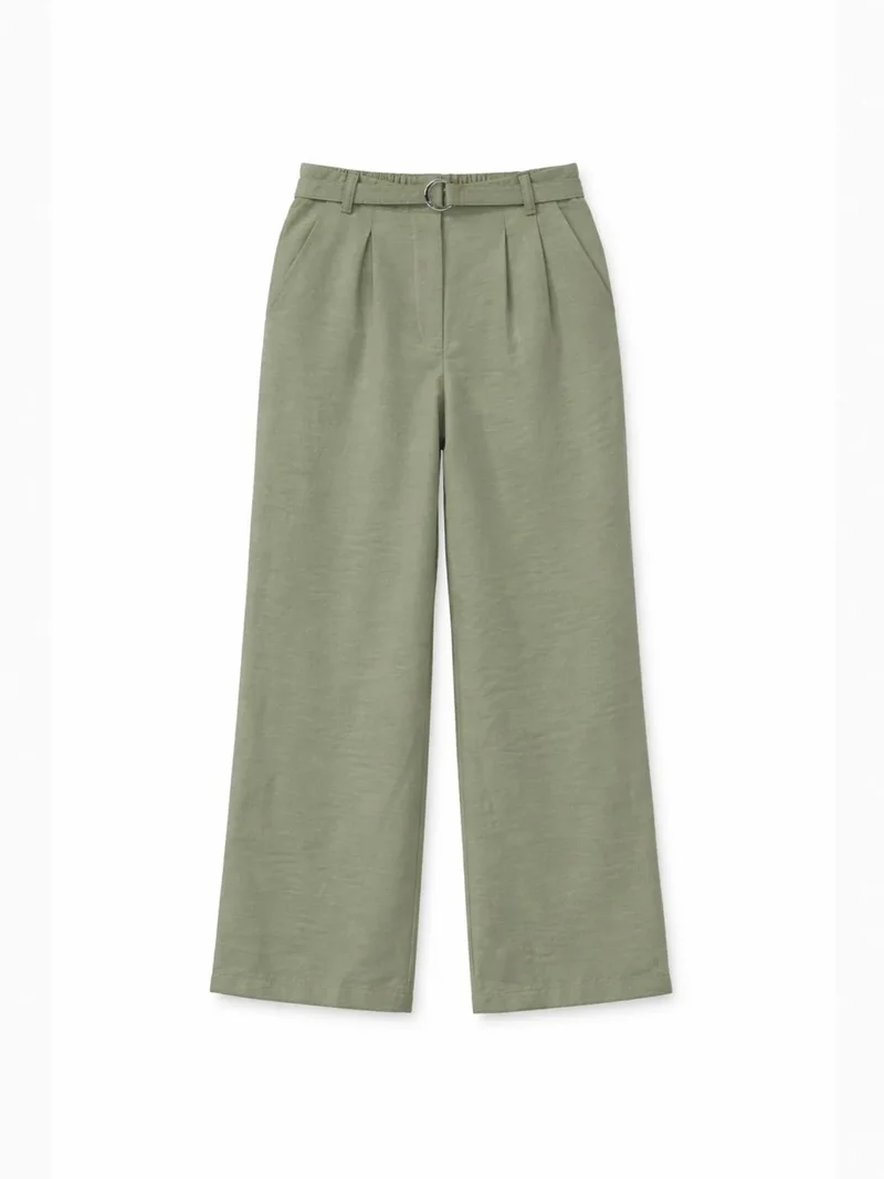 ميكسراي MIXRAY High Waist Textured Wide Leg Belted Pants