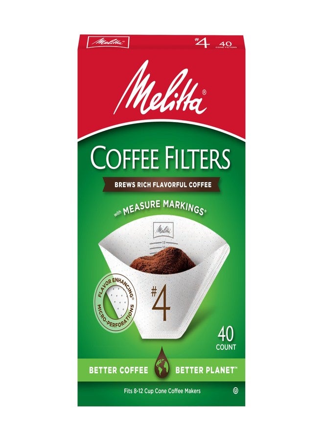 Melitta #4 Cone Coffee Filters, White, 40 Total Filters Count - Packaging May Vary - Image 1